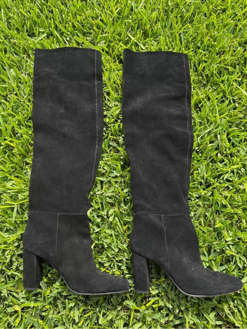 Zara Black Suede Knee High Boots EU 38 US 7.5 Block Heel Tall Boots